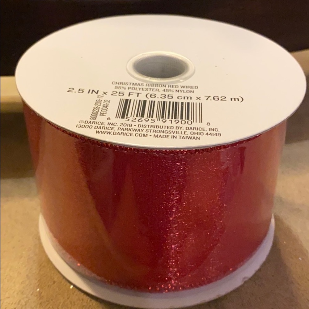 Darice New Christmas Sheer Red Wired Ribbon